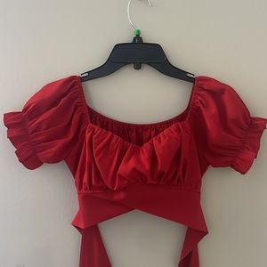 Amazon Short sleeve off the shoulder tie up back crop blouse top